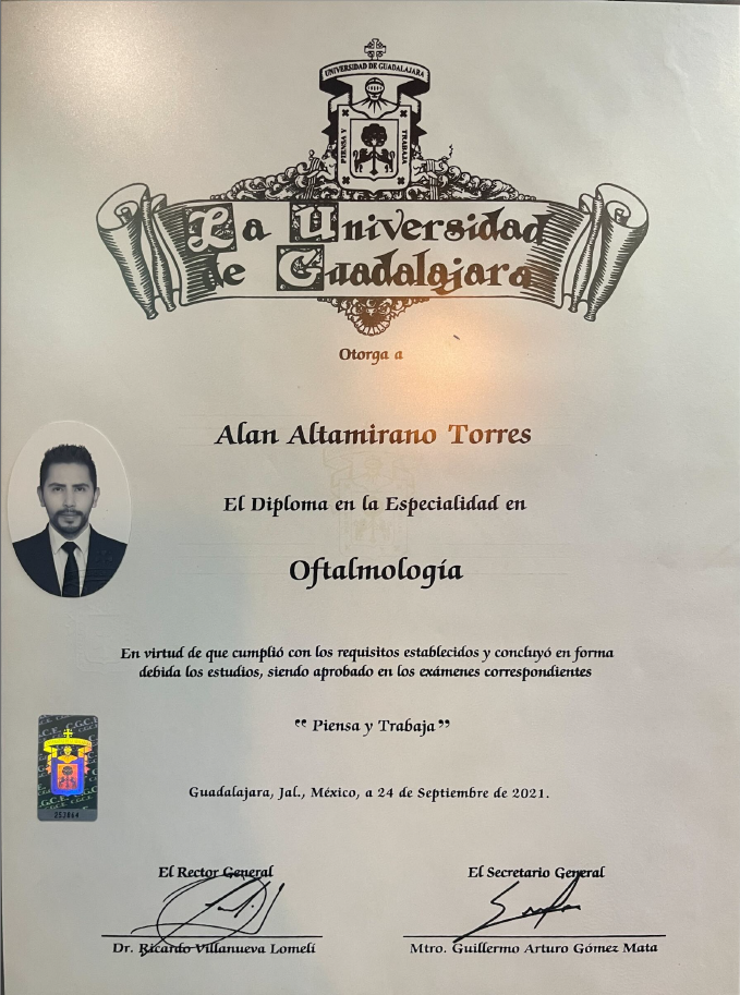 Diploma Oftalmología Universidad de Guadalajara